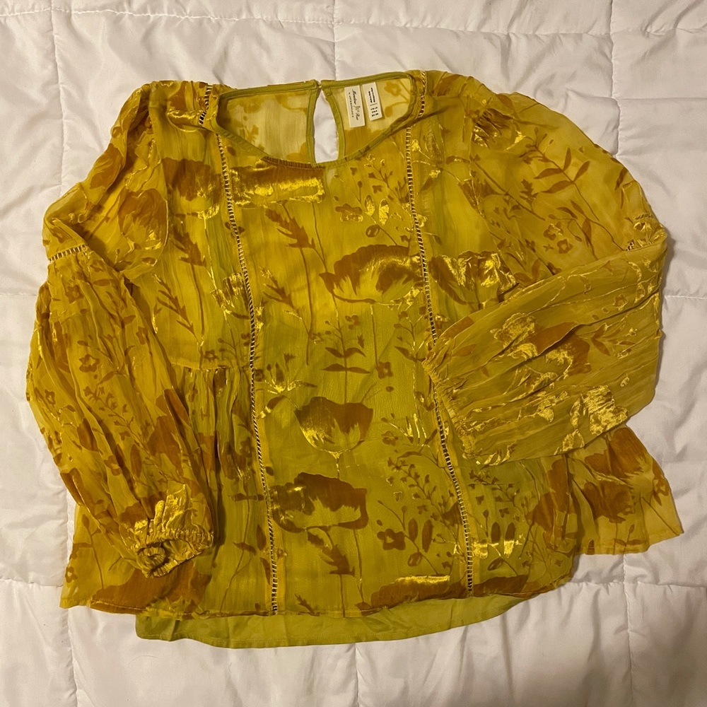 Anthropologie Meadow Rue Yellow Velvet Sheer Top